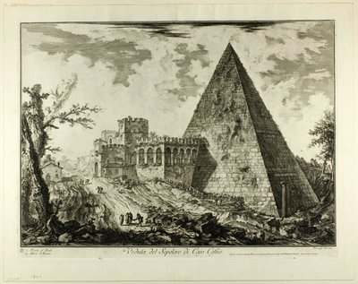 Kilátás Cestius piramis sírjára, a Római kilátásból alkotó: Giovanni Battista Piranesi