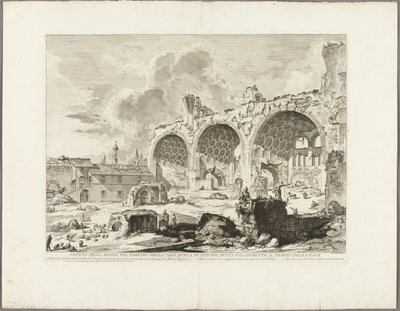 Kilátás a Nero Arany-ház ebédlőjének maradványaira, amelyet általában a Béke Templomának neveznek, a Római kilátásból alkotó: Giovanni Battista Piranesi