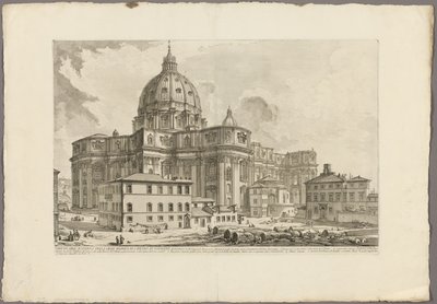 A vatikáni Szent Péter-bazilika külsejének látképe, a Views of Rome (Róma látképei) oldalról. alkotó: Giovanni Battista Piranesi