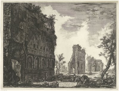 Villa Adriana t és Tivoli Kilátás a Villa Adriana egyik terének ősi gyárainak kerületének maradványaira (cím a tárgyon) Gezichten op Rome (sorozat címe) Róma kilátásait Giambattista Piranesi építész, Ve ( alkotó: Giovanni Battista Piranesi