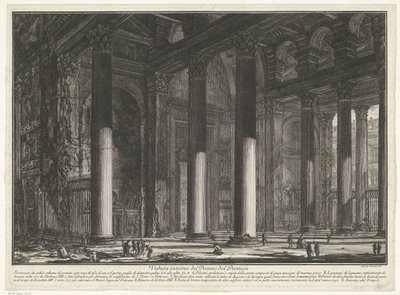 Voorportaal van het Pantheon te Róma A Pronao del Panteon belső képe (cím az objektumon) Gezichten op Rome (sorozat címe) Róma látképei, amelyeket Giambattista Piranesi építész, Ve (nez) iano tervezett és vésett (sorozat címe) alkotó: Giovanni Battista Piranesi
