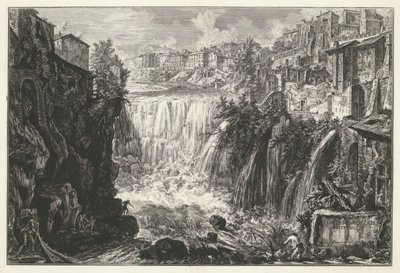 Waterval Tivoliban Kilátás a Tivoli-vízesésre (cím az objektumon) Gezichten op Rome (sorozat címe) Róma kilátásai, amelyeket Giambattista Piranesi építész, Ve (nez) iano tervezett és vésett (sorozat címe) alkotó: Giovanni Battista Piranesi