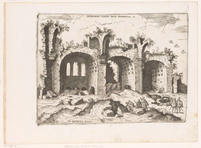 Gezicht op de Basilica van Maxentius te Rome Kilátás a Béke templomának romjaira (cím a tárgyon) Római romok (sorozat címe) A római ókor néhány fontos emléke (...) (sorozat címe) alkotó: Giovanni Battista Pittoni (I)