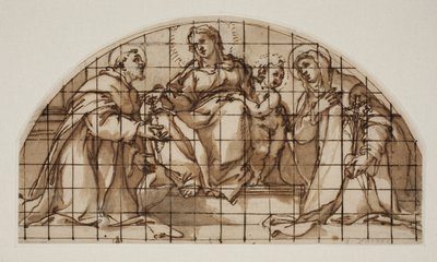 Lunette a Madonnával és a gyermekkel Assisi Szent Ferenccel és Sienai Katalinnal alkotó: Giovanni Battista Ricci