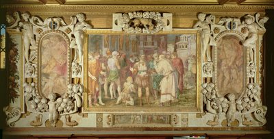 Az államegyesítés, az I. Ferenc Képtár dekorációs sémájának részlete, 1530-40 freskó és stukkó alkotó: Giovanni Battista Rosso Fiorentino