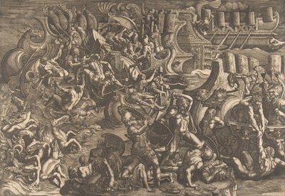 A trójaiak visszaverik a görögöket, 1538. alkotó: Giovanni Battista Scultori