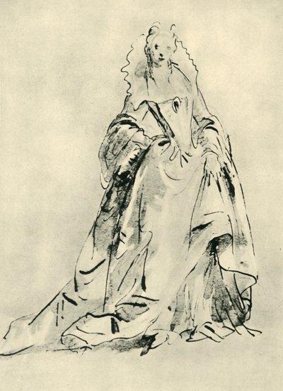 Eine Dame in einem Kleid mit hohem Kragen und spitzem Mieder, frühes 18. Jahrhundert, 1943 von Giovanni Battista Tiepolo