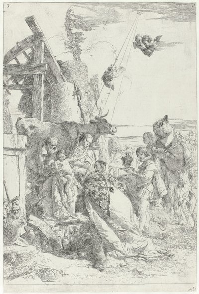 Három Királyok Krisztus Gyermekének imádása Scherzi di fantasia (sorozat címe) alkotó: Giovanni-Battista Tiepolo