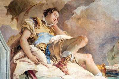 Részlet Rinaldóról: Armida Elrabolja az alvó Rinaldot, Jeruzsálem szobájából, a Palazzinában szállították, 1757 alkotó: Giovanni Battista Tiepolo