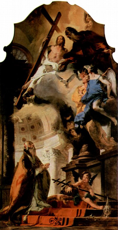 Németül: A Szentháromság tisztelete Szent Kelemen pápa által Szent Kelemen imádja a Szentháromságot alkotó: Giovanni Battista Tiepolo
