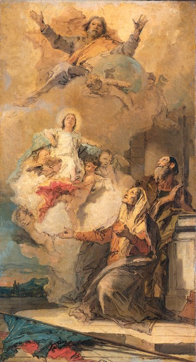 Gott der Vater sendet die Jungfrau Maria zu ihren Eltern Joachim und Anna von Giovanni-Battista Tiepolo