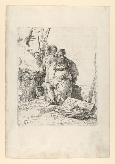 Mágus négy figurával egy füstölgő oltár mellett, a Scherziből, kb. 1743-52. alkotó: Giovanni Battista Tiepolo
