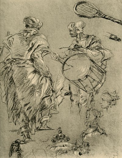 Ember hátulról, dobos és kis tanulmányok, 1751-1752, 1928 alkotó: Giovanni Battista Tiepolo