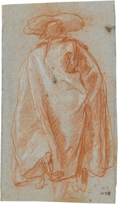 Mann in Mantel und Hut von rückwärts gesehen; verso: Studie eines linken Armes alkotó: Giovanni Battista Tiepolo