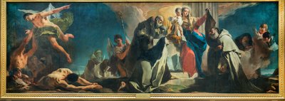 Kármel Szűzanya Szent Simon Stock, Avilai Teréz, Vercelli Albert, Illés próféta és a Purgatórium lelkei között, 1745 alkotó: Giovanni Battista Tiepolo