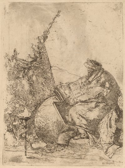 Filozófus ül, földgömbbel, könyvvel és iránytűvel alkotó: Giovanni Battista Tiepolo