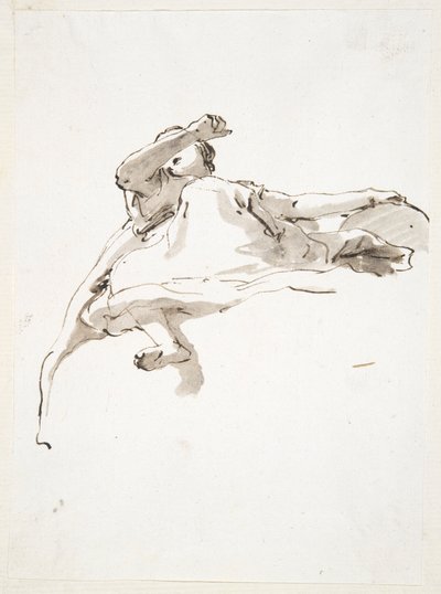 Fekvő női alak, bal kéz a földgömbön nyugszik, jobb kar az arc elé emelve, alulról nézve alkotó: Giovanni Battista Tiepolo