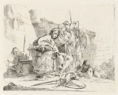 Ülő fiatalok urnának támaszkodva, Vari capricci (Különféle Capriccios) alkotó: Giovanni-Battista Tiepolo