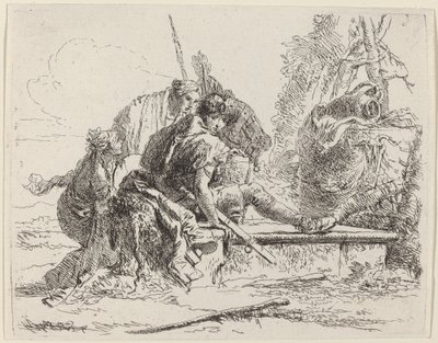 Soldat, der auf einem Grab sitzt, mit umgebenden Figuren von Giovanni Battista Tiepolo
