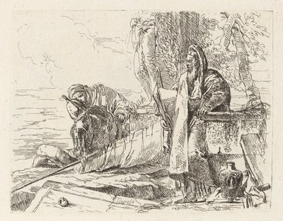 Álló filozófus és két másik figura, Vari capricci (Különféle Capricciok) alkotó: Giovanni Battista Tiepolo