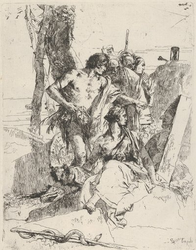 Punchinello sírjának felfedezése a Scherziből, kb. 1743-50. alkotó: Giovanni Battista Tiepolo