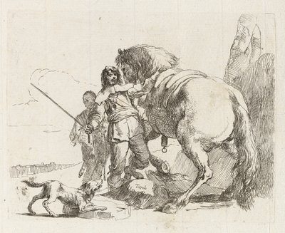 A lovas a lovánál állva, Vari capricci (Különféle capricciok) alkotó: Giovanni-Battista Tiepolo