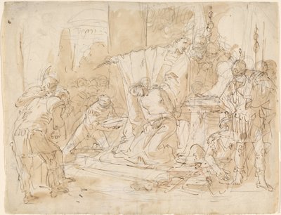 Iphigenia feláldozása (recto) / Egy férfi akt tanulmányozása (verso) alkotó: Giovanni Battista Tiepolo