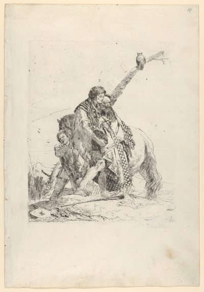 Három férfi áll egy ló mellett, a Scherziből, kb. 1740. alkotó: Giovanni Battista Tiepolo