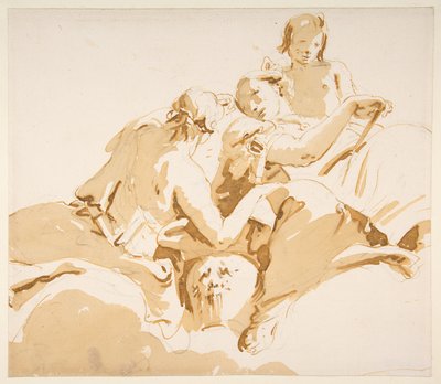 Két ülő nő és egy fiú a felhőkön alkotó: Giovanni Battista Tiepolo