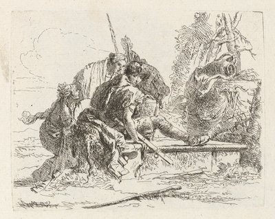 Két katona és két nő, a Vari capricciból (Különféle Capriccios) alkotó: Giovanni-Battista Tiepolo