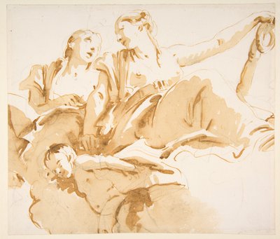 Zwei Frauen, eine hält einen Anker, und ein Putto auf Wolken alkotó: Giovanni Battista Tiepolo