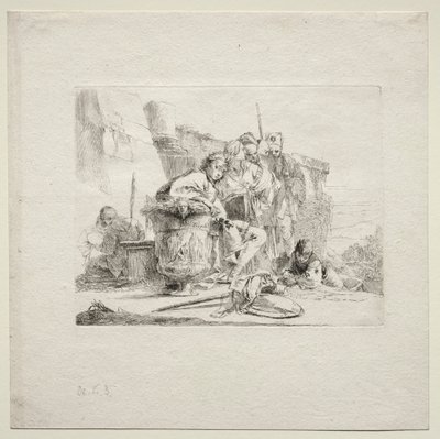 Különféle szeszélyek: A fiatalember ülve, urnának támaszkodva alkotó: Giovanni Battista Tiepolo