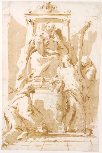 Jungfrau und Kind mit Heiligem Johannes vom Kreuz (?), Heiligem Sebastian und Heiligem Peter von Alcantara alkotó: Giovanni Battista Tiepolo