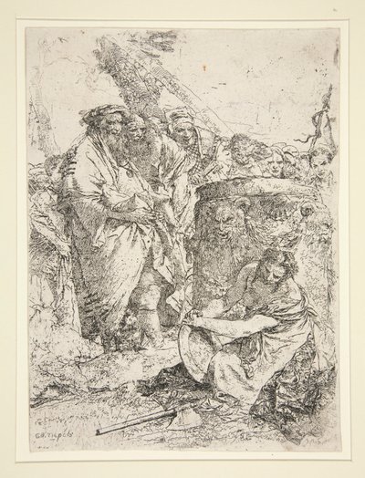Térdelő és edényt tartó nő, a Scherzi sorozatból alkotó: Giovanni-Battista Tiepolo