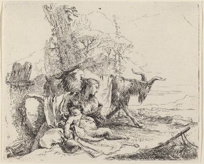 Nő, szatír gyermek és kecske egy tájban alkotó: Giovanni Battista Tiepolo