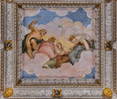 Mennyezet, az Istenek Tanácsának terme (freskó) alkotó: Giovanni Battista Zelotti