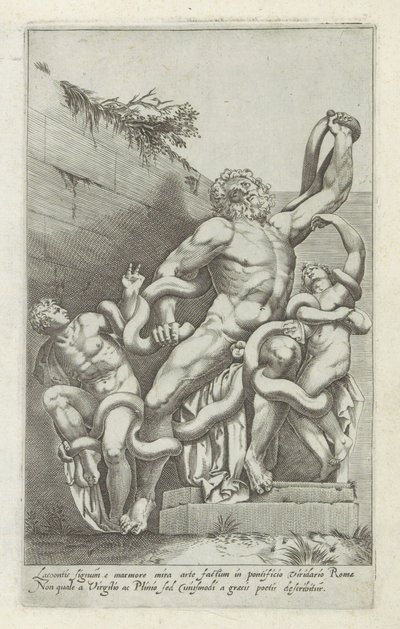 Laocoöngroep Lacoon tábla márványból csodálatos művészettel (...) (cím a tárgyon) Antik szobrok Rómában (sorozat címe) Róma városának nyilvános helyeken látható ősi szobrainak ikonjai (sorozat címe) alkotó: Giovanni Battista de
