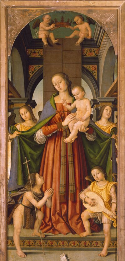 Madonna gyermekkel, Madonna gyermekkel központi tablója Triptichon szentekkel (festmény) alkotó: Giovanni Battista the Elder Bertucci