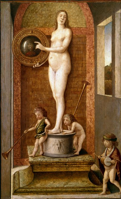 Az óvatosság (vagy vanite) allegóriája. Giovanni Bellini (kb. 1432-1516) fára festett festménye szerint il Giambellino 1490 kb. Mérete 34x21 cm Velence, Accademia Galleries alkotó: Giovanni Bellini