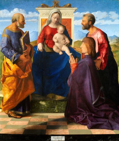 Madonna és a szentekkel és adományozóval trónoló gyermek, 1505. alkotó: Giovanni Bellini