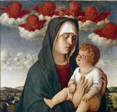 Szűz gyermekkel és angyalokkal. Részlet (tempera a panelen alkotó: Giovanni Bellini