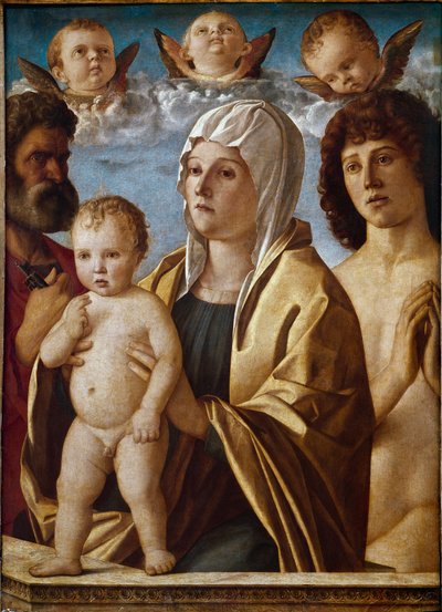 Szűz gyermekkel Szent Péterrel és Szent Sebestyénnel (tempera a panelen alkotó: Giovanni Bellini