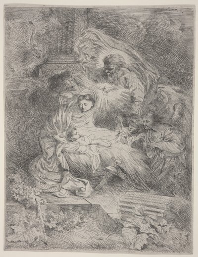 Születés az Atyaistennel, a Szentlélek galambjával és az angyalokkal, 1645 körül (rézkarc) alkotó: Giovanni Benedetto Castiglione