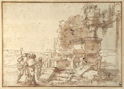 "Et in Arcadia Ego..." (toll és barna tinta, barna mosás, fekete krétával, papíron) alkotó: Giovanni Benedetto Castiglione