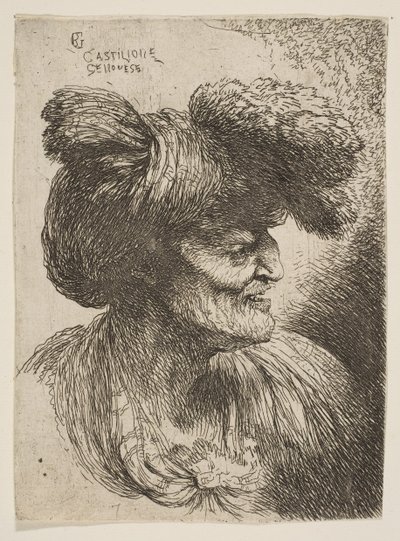 Szakálltalan idős férfi mellszobra jobbra nézve, a Kisfej... sorozatból, kb. 1645-1650. alkotó: Giovanni Benedetto Castiglione