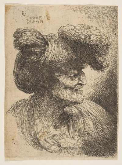 Szakálltalan idős férfi mellszobra jobbra nézve, a Kis fejek sorozatból, kb. 1645-50. alkotó: Giovanni Benedetto Castiglione