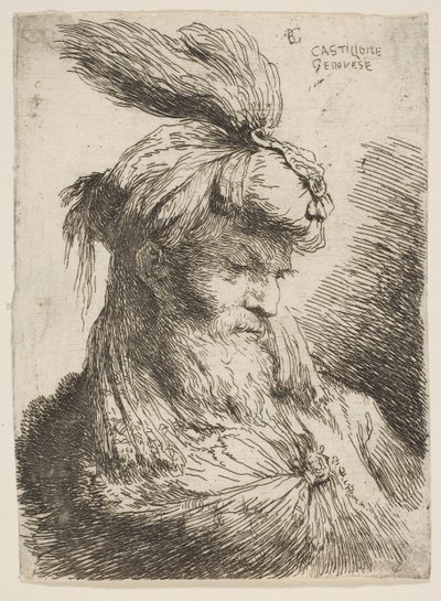 Egy szakállas férfi feje jobbra néző turbánnal, a Kis fejek... sorozatból, kb. 1645-1650. alkotó: Giovanni Benedetto Castiglione