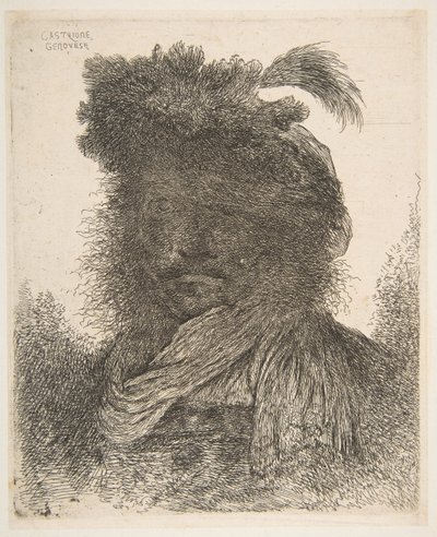 Egy árnyékban lévő férfi feje enyhén balra fordult, a Nagy vagy... sorozatból, kb. 1645-1650. alkotó: Giovanni Benedetto Castiglione