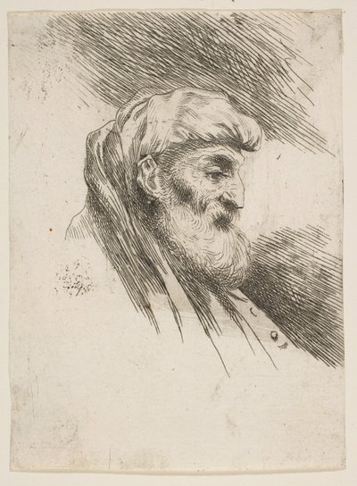 Egy öreg, szakállas férfi feje jobbra néz, a Kis fejek Keleten... sorozatból, kb. 1645-1650. alkotó: Giovanni Benedetto Castiglione