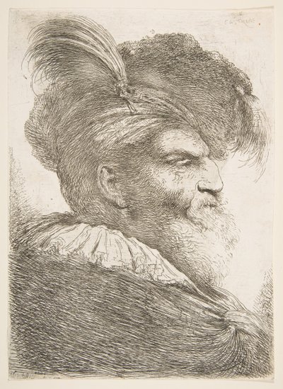 Egy öregember feje jobbra néz, a Nagy keleti fejek sorozatból, kb. 1645-1650. alkotó: Giovanni Benedetto Castiglione
